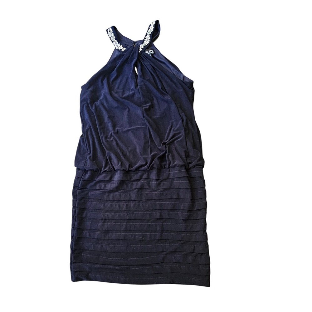 XSCAPE Black Embellished Halter Dress Size 8 Cocktail Party Sleeveless‎